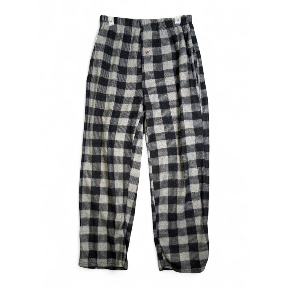 Seven Apparel Mens Buffalo Plaid Fleece Pajama Pants Black Grey Checkered Medium